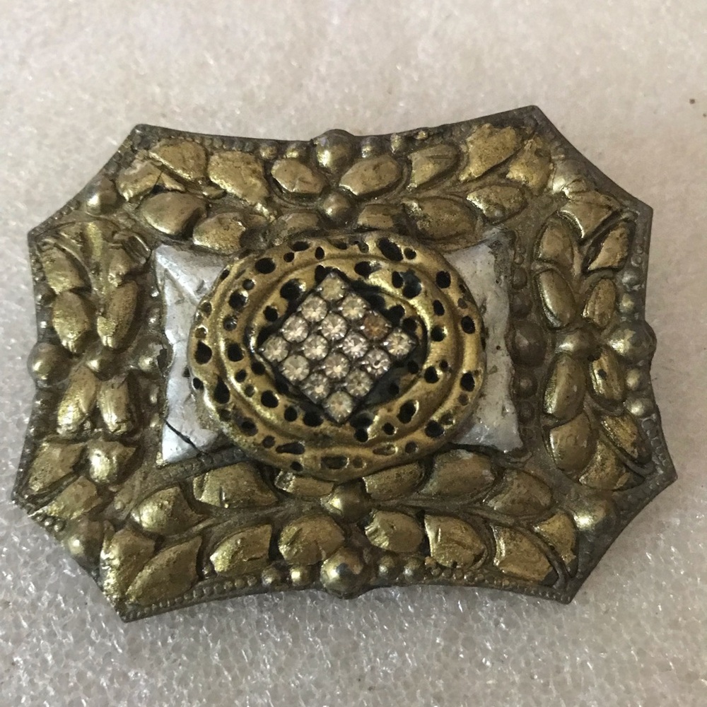 Gold-Tone Ornate Rhinestone Decorative Brooch
